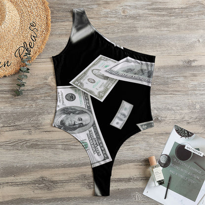 Flying USD Print One Shoulder Bodysuit