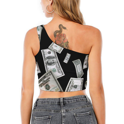 Flying USD Print One Shoulder Crop Top