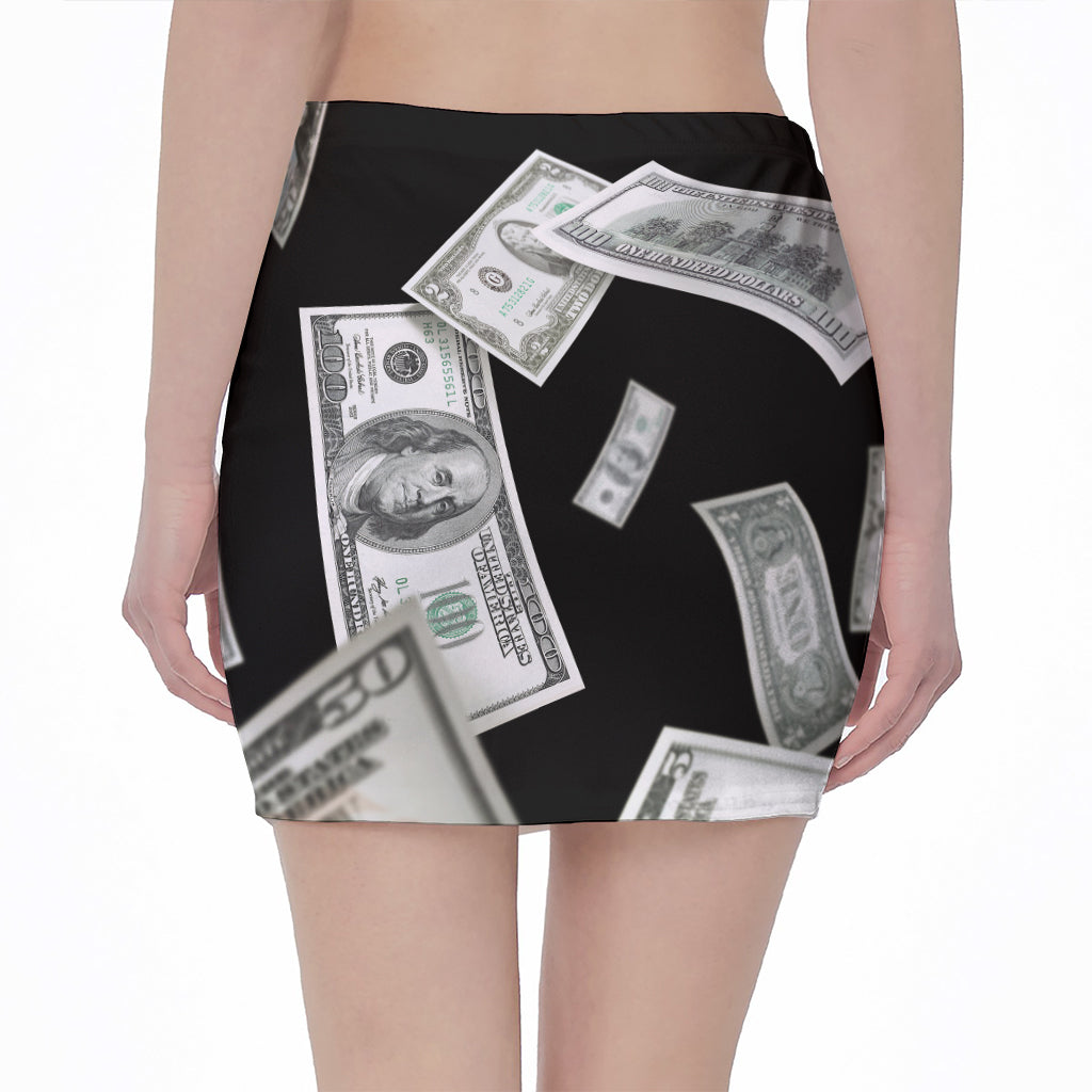 Flying USD Print Pencil Mini Skirt