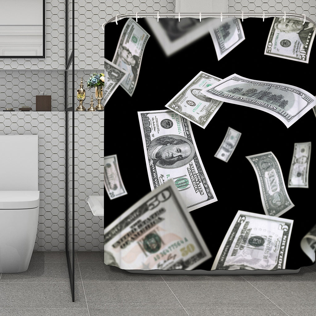 Flying USD Print Polyester Shower Curtain