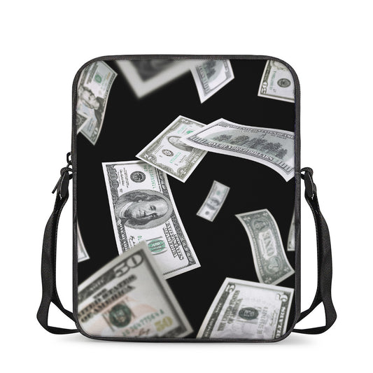 Flying USD Print Rectangular Crossbody Bag