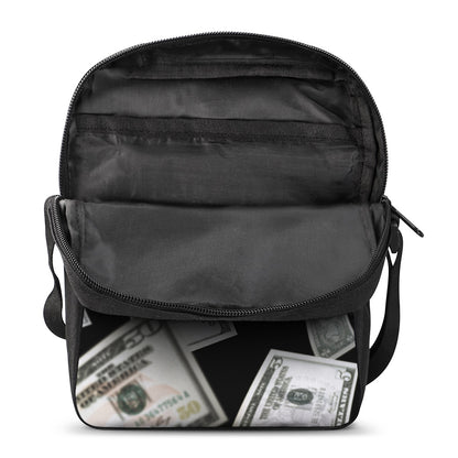 Flying USD Print Rectangular Crossbody Bag