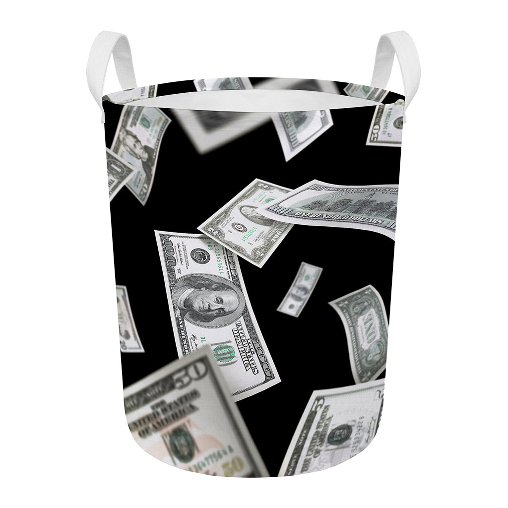 Flying USD Print Round Laundry Basket