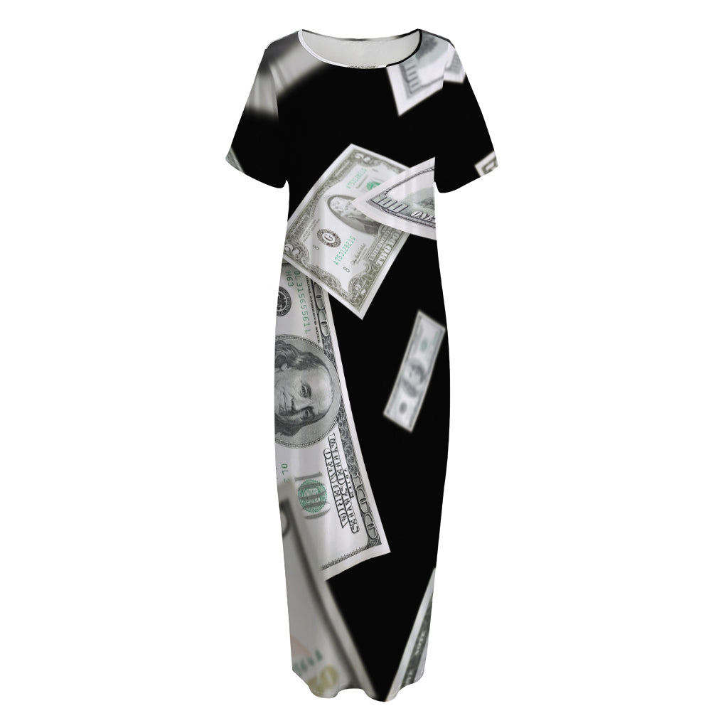 Flying USD Print Short Sleeve Long Nightdress