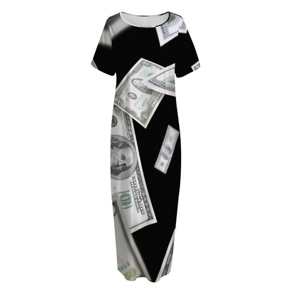 Flying USD Print Short Sleeve Long Nightdress