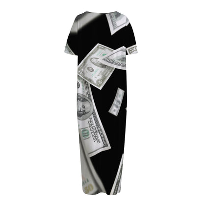 Flying USD Print Short Sleeve Long Nightdress