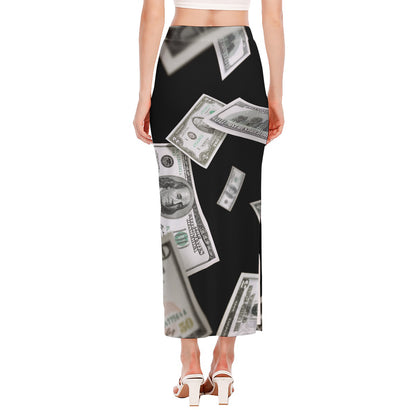 Flying USD Print Side Slit Maxi Skirt