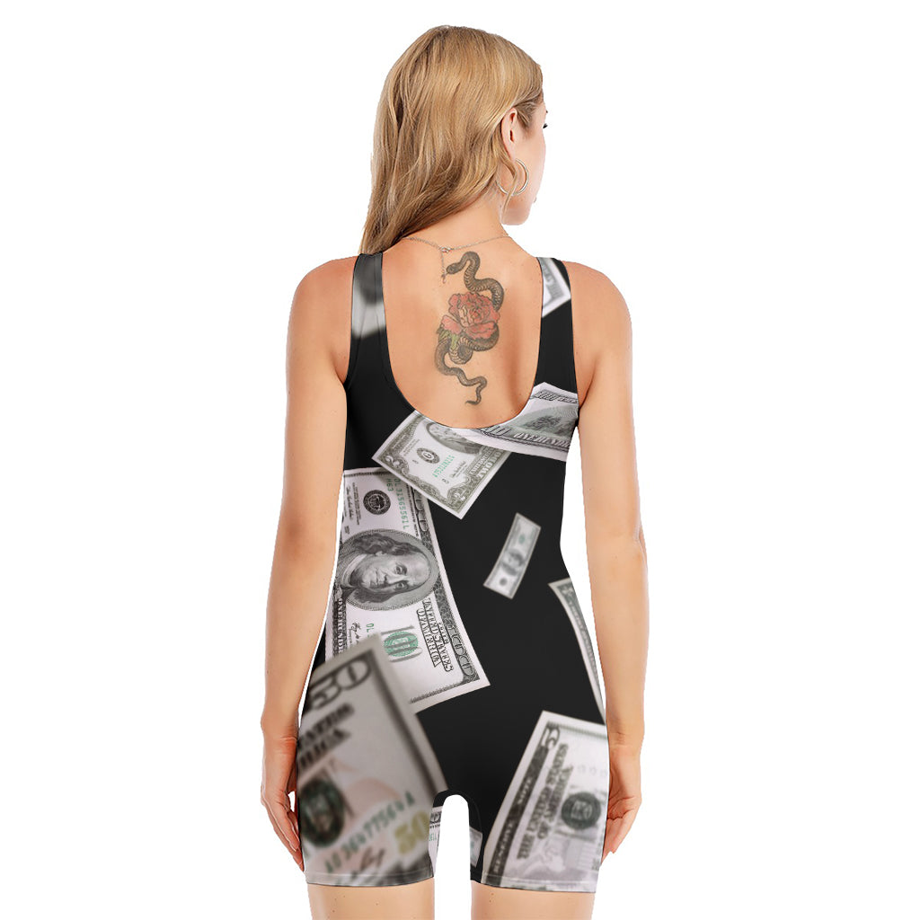 Flying USD Print Sleeveless One Piece Swimsuit