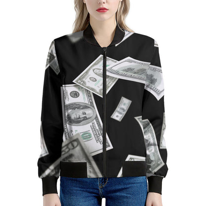 Flying USD Print Women's Bomber Jacket