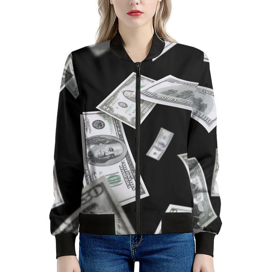 Flying USD Print Women's Bomber Jacket