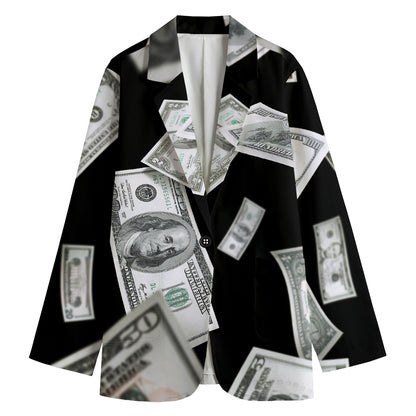 Flying USD Print Women's Cotton Blazer