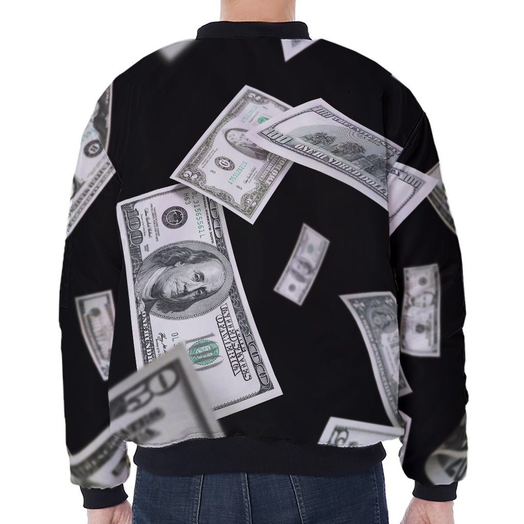 Flying USD Print Zip Sleeve Bomber Jacket