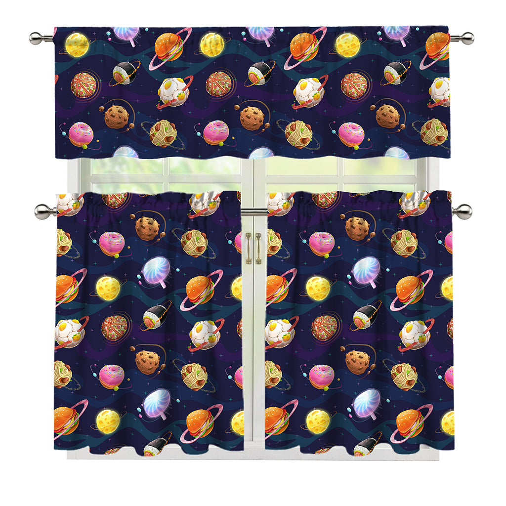Food Planets Pattern Print 3 Piece Kitchen Curtains