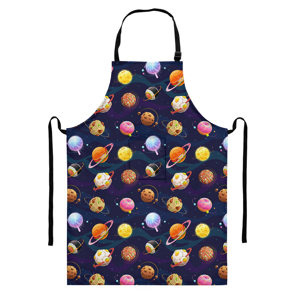 Food Planets Pattern Print Bib Apron With Pocket