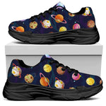 Food Planets Pattern Print Black Chunky Shoes