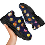 Food Planets Pattern Print Black Chunky Shoes