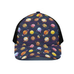 Food Planets Pattern Print Black Mesh Trucker Cap