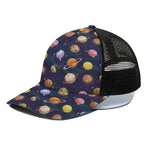 Food Planets Pattern Print Black Mesh Trucker Cap