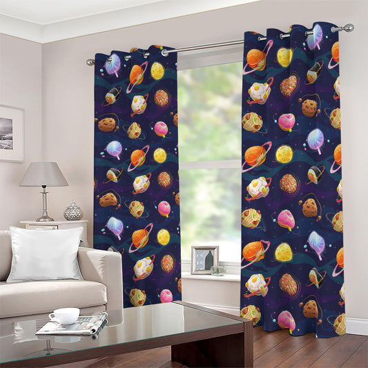 Food Planets Pattern Print Blackout Grommet Curtains