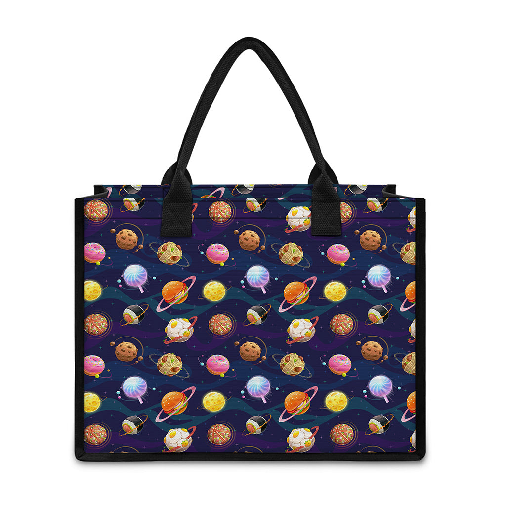 Food Planets Pattern Print Canvas Tote Bag