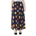 Food Planets Pattern Print Chiffon Maxi Skirt