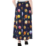 Food Planets Pattern Print Chiffon Maxi Skirt
