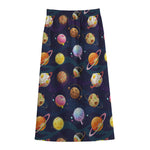 Food Planets Pattern Print Cotton Front Slit Maxi Skirt