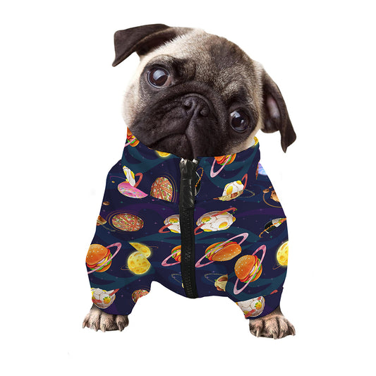 Food Planets Pattern Print Dog Zip Up Jacket