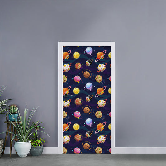 Food Planets Pattern Print Door Sticker