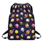 Food Planets Pattern Print Drawstring Backpack