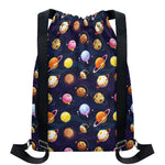 Food Planets Pattern Print Drawstring Backpack