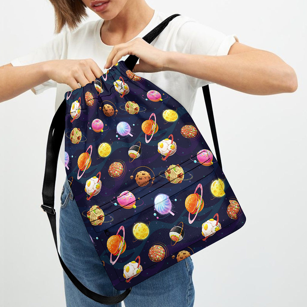 Food Planets Pattern Print Drawstring Backpack