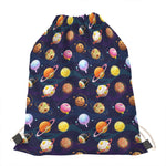 Food Planets Pattern Print Drawstring Bag