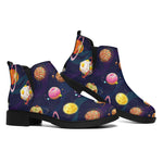 Food Planets Pattern Print Flat Ankle Boots