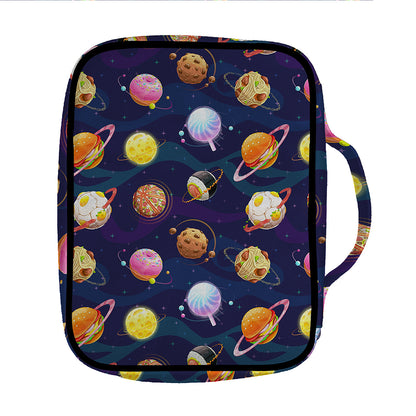 Food Planets Pattern Print Front Pocket Bible Bag