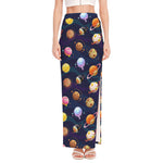 Food Planets Pattern Print High Slit Maxi Skirt