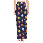 Food Planets Pattern Print High Slit Maxi Skirt