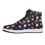 Food Planets Pattern Print High Top Leather Sneakers