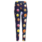 Food Planets Pattern Print High-Waisted Pocket Leggings