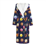 Food Planets Pattern Print Hooded Bathrobe