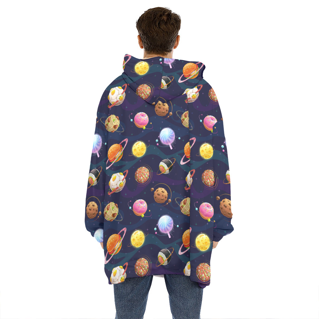 Food Planets Pattern Print Hoodie Blanket