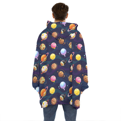 Food Planets Pattern Print Hoodie Blanket