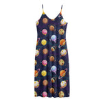 Food Planets Pattern Print Jersey Midi Cami Dress