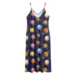 Food Planets Pattern Print Jersey Midi Cami Dress