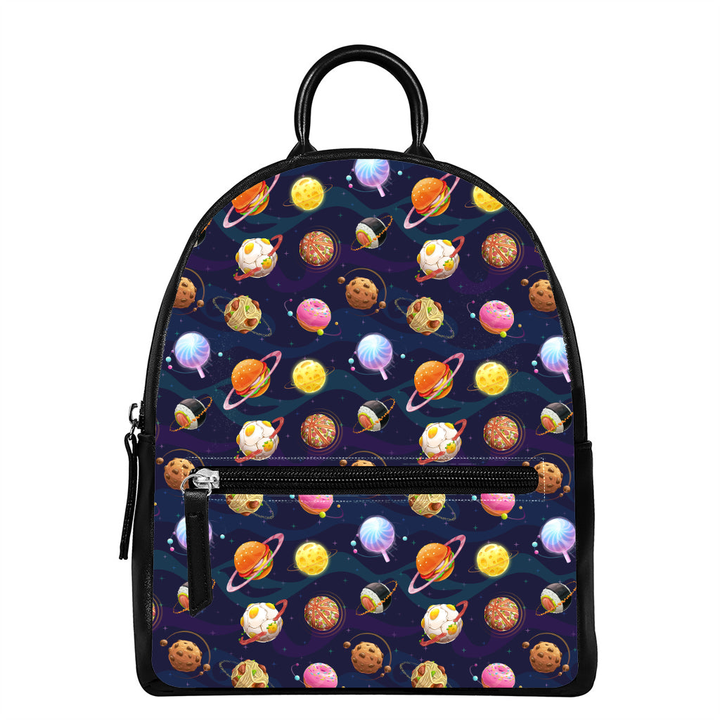 Food Planets Pattern Print Leather Backpack