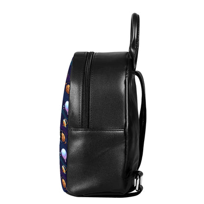 Food Planets Pattern Print Leather Backpack