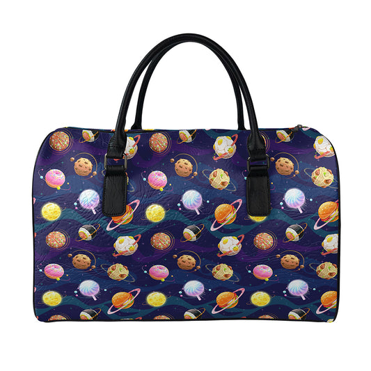 Food Planets Pattern Print Leather Duffle Bag
