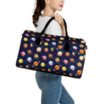 Food Planets Pattern Print Leather Duffle Bag