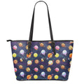 Food Planets Pattern Print Leather Tote Bag With Zipper