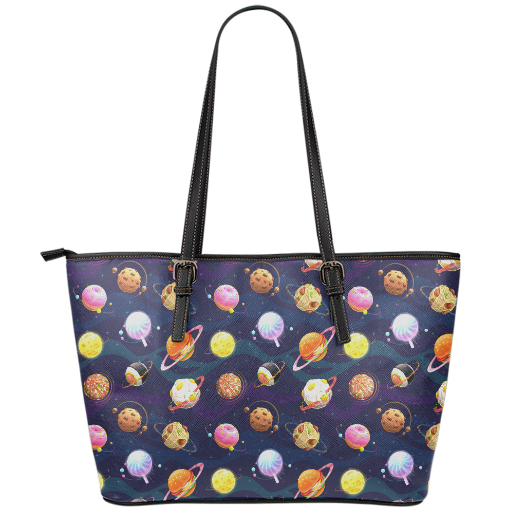 Food Planets Pattern Print Leather Tote Bag